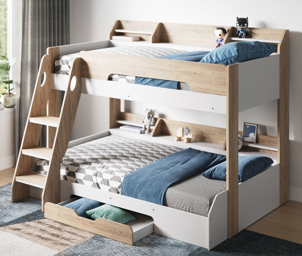 Flair Flick Triple Storage Bunk Bed White & Oak