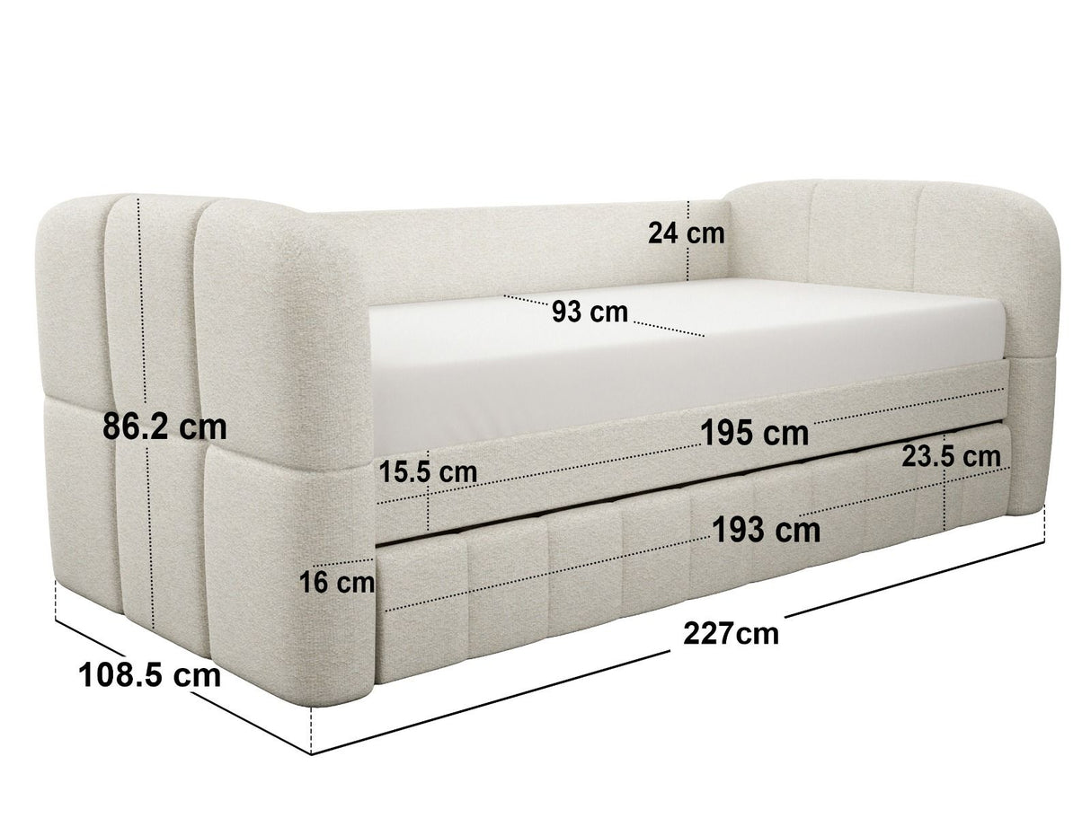Flair Livia Day Bed with Trundle Cream Chenille