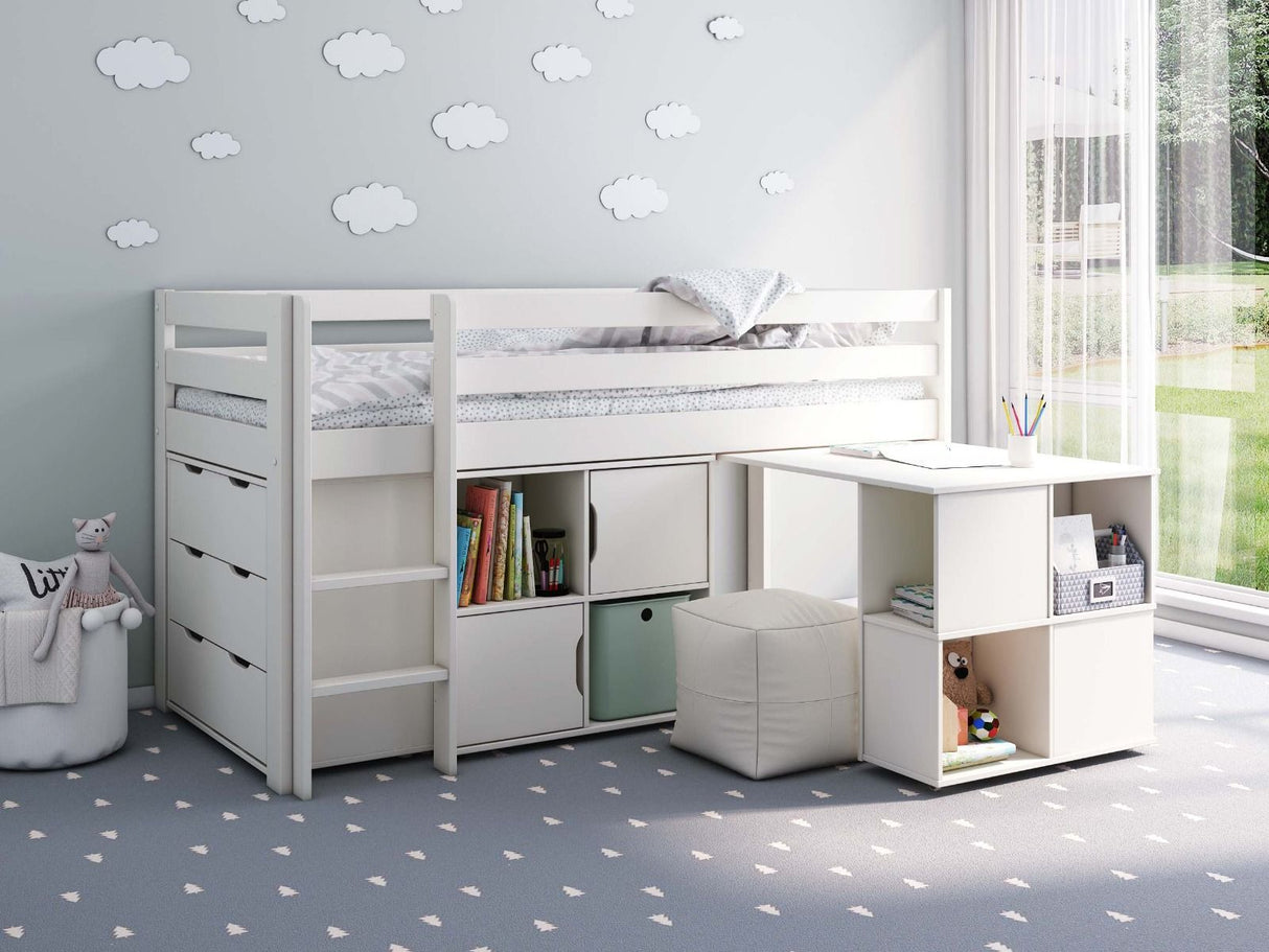Noomi Nora Solid Wood Mid Sleeper Full Set White (FSC-Certified)
