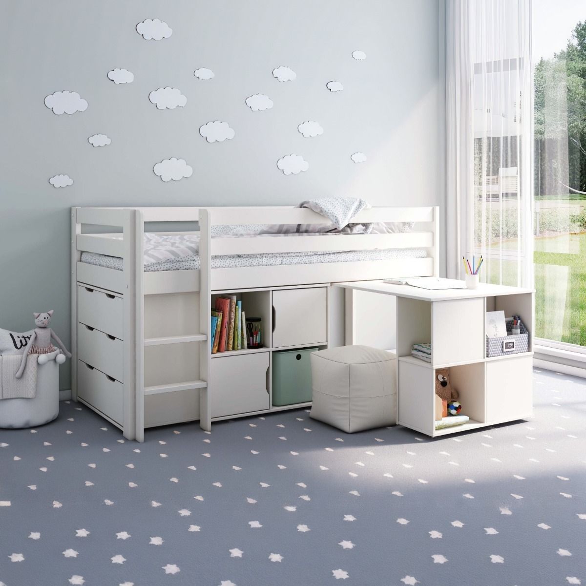 Noomi Nora Solid Wood Mid Sleeper Full Set White (FSC-Certified)