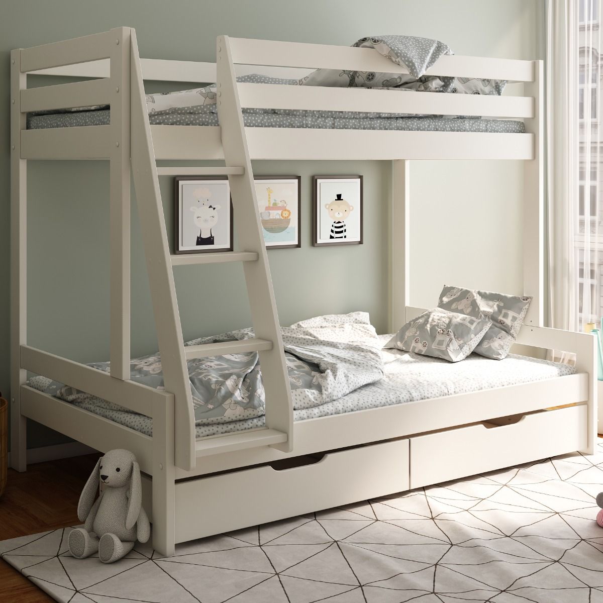 Noomi Nora Solid Wood Triple Bunk Bed White (FSC-Certified)
