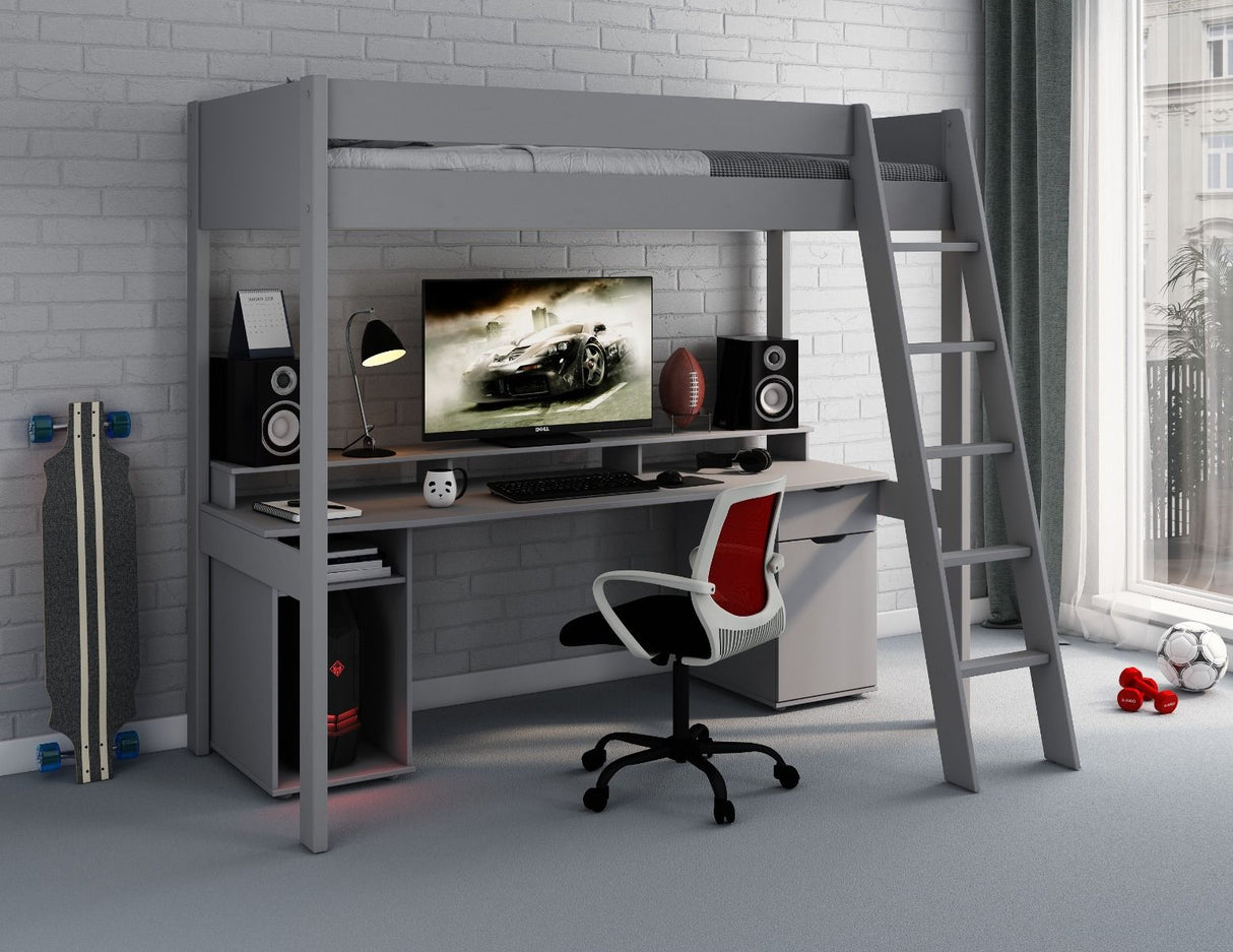 Noomi Tera Solid Wood Gaming High Sleeper Grey (FSC-Certified)