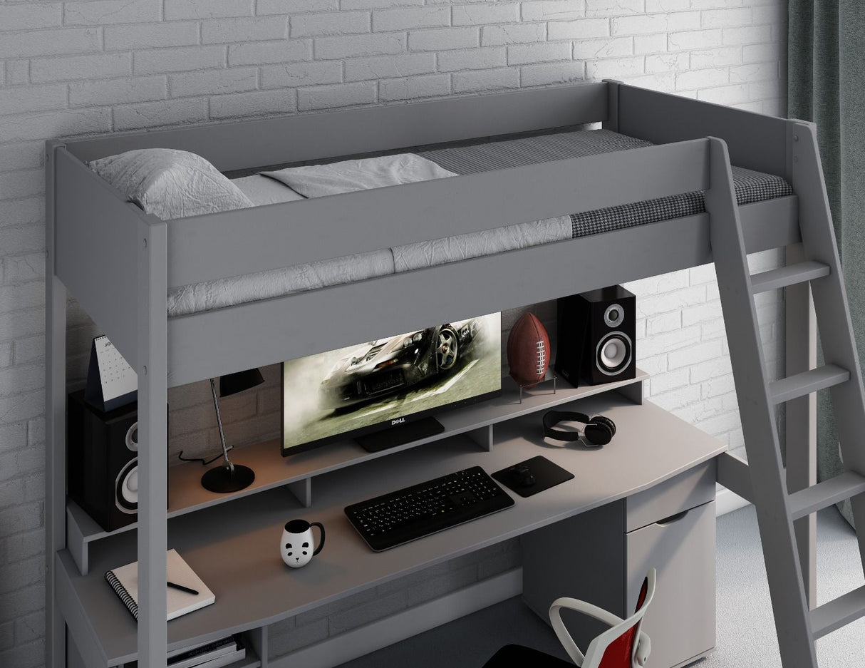 Noomi Tera Solid Wood Gaming High Sleeper Grey (FSC-Certified)