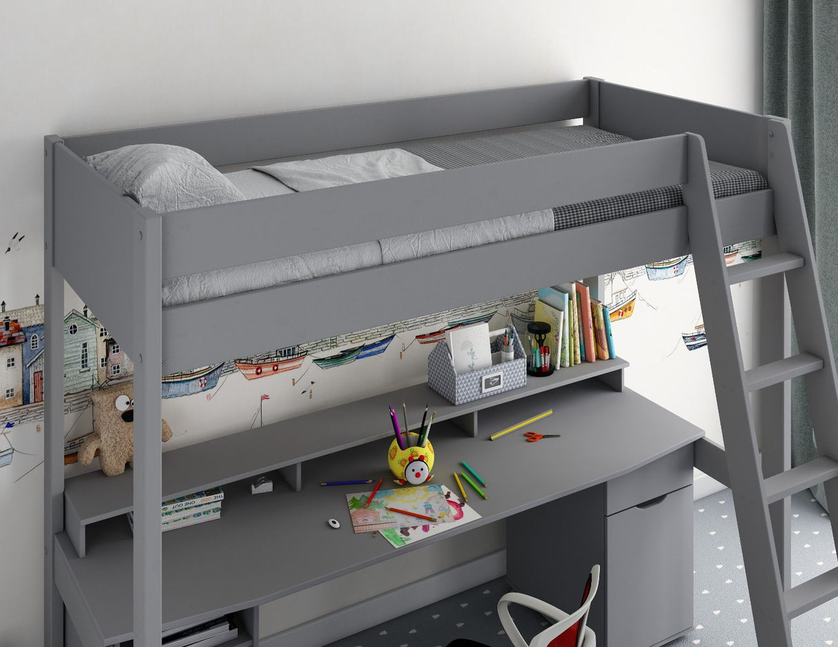 Noomi Tera Solid Wood Gaming High Sleeper Grey (FSC-Certified)