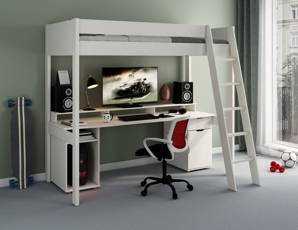 Noomi Tera Solid Wood Gaming High Sleeper White (FSC-Certified)