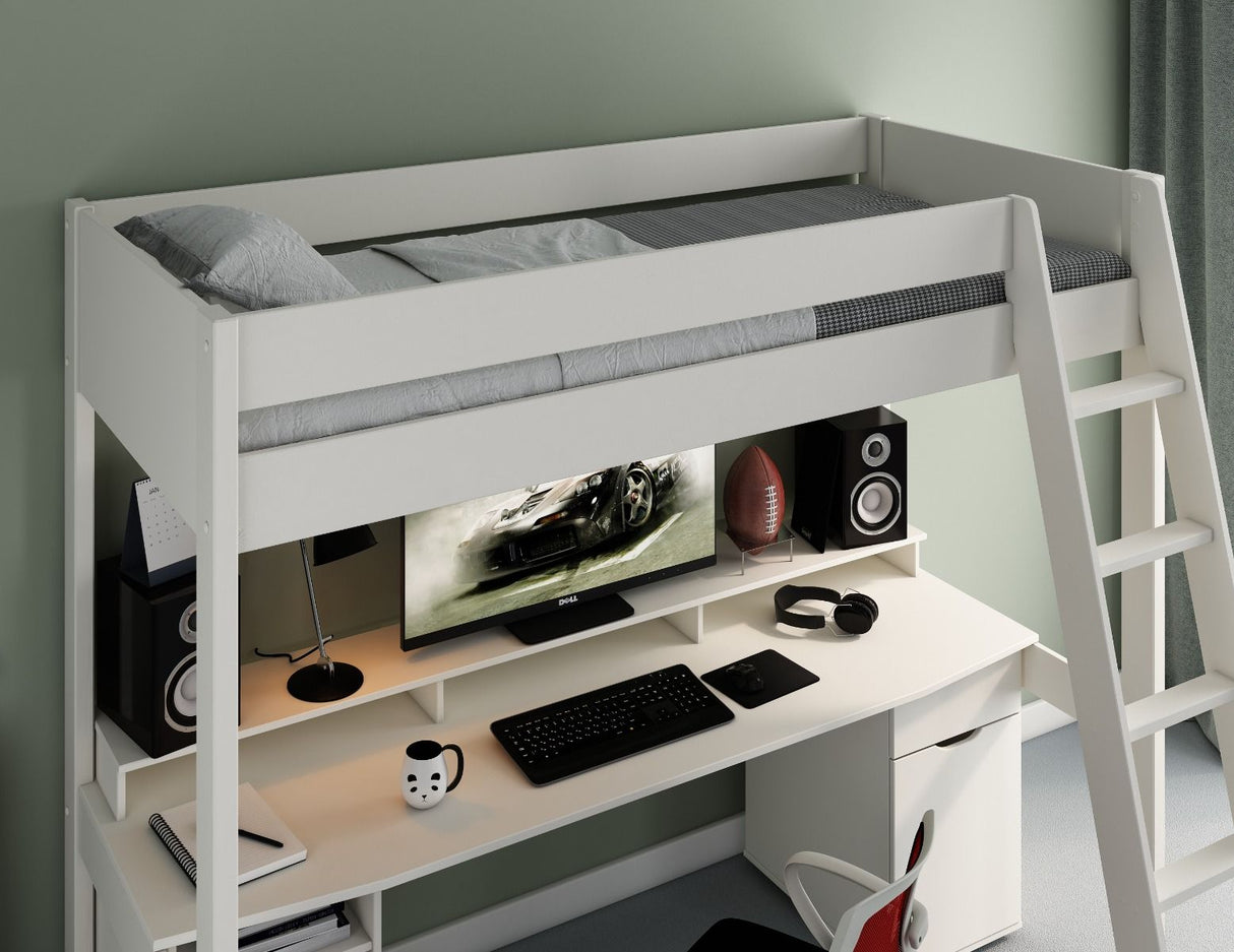 Noomi Tera Solid Wood Gaming High Sleeper White (FSC-Certified)
