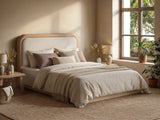 SOLACE+CO Gabriela Wooden Upholstered Bed Frame Cream Chenille Kingsize