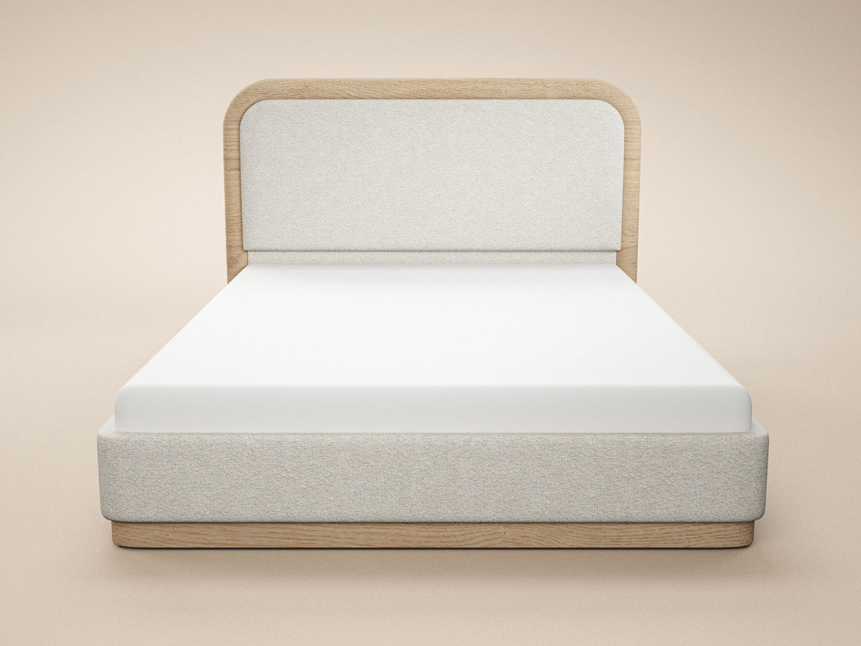 SOLACE+CO Gabriela Wooden Upholstered Bed Frame Cream Chenille Kingsize