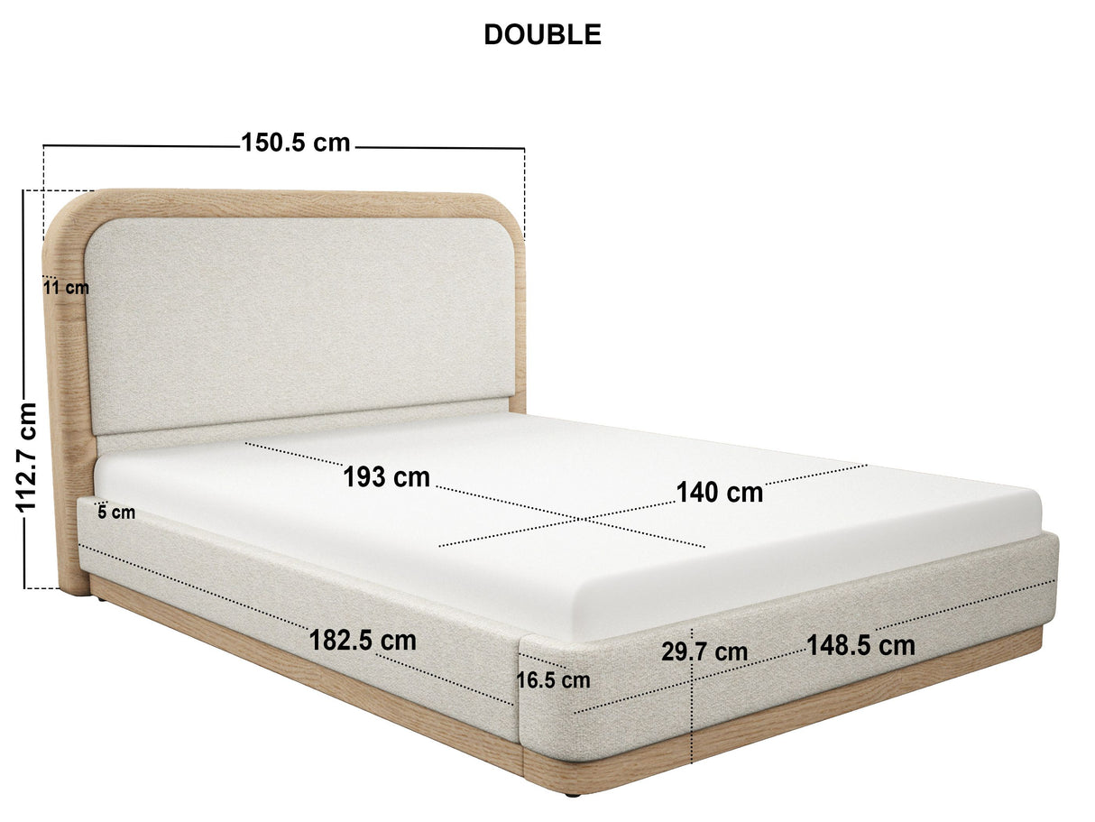 SOLACE+CO Gabriela Wooden Upholstered Bed Frame Cream Chenille Double