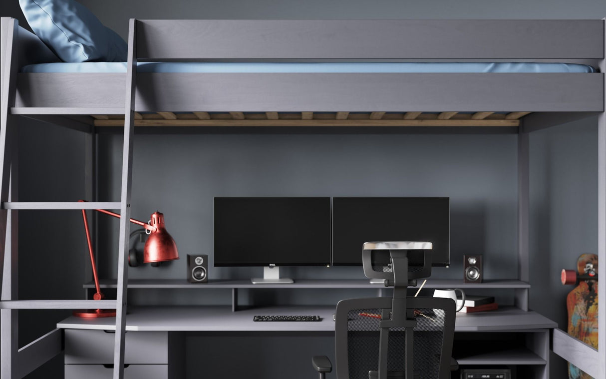 Noomi Tera Solid Wood Small Double Gaming High Sleeper Grey (FSC-Certified)