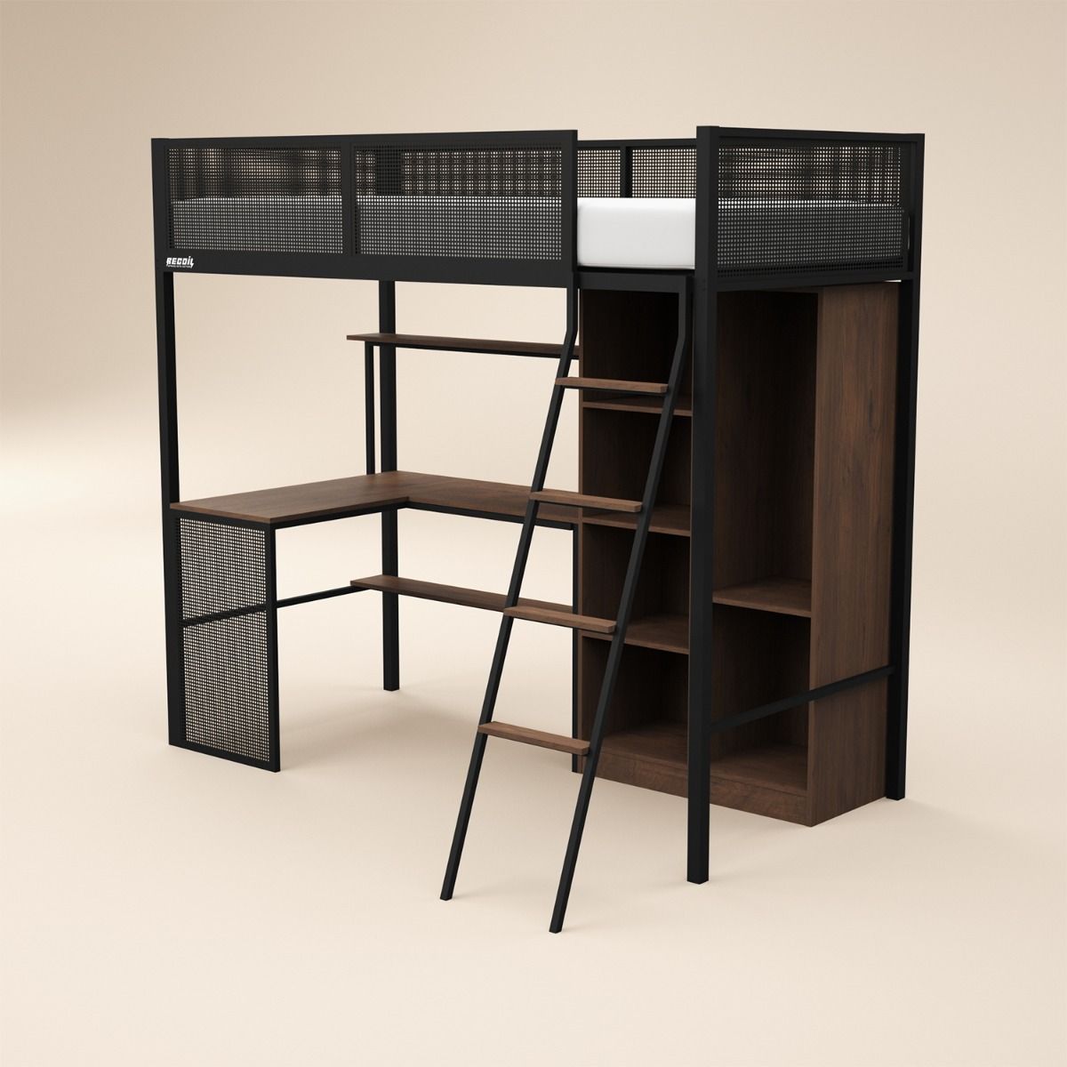 Recoil Graynite Metal Gaming High Sleeper with Shelf and Storage