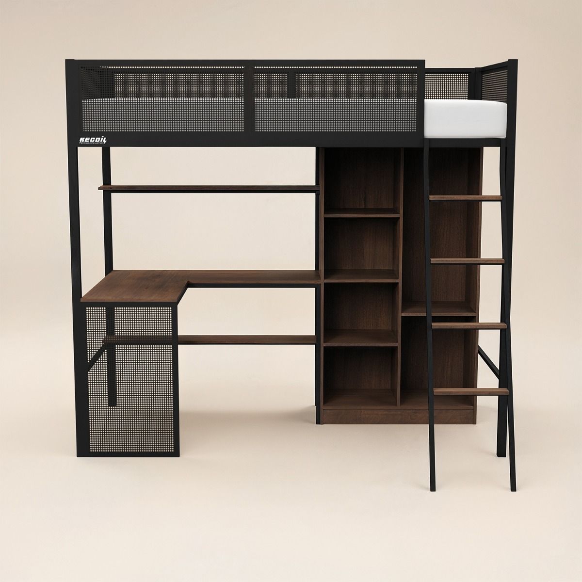 Recoil Graynite Metal Gaming High Sleeper with Shelf and Storage