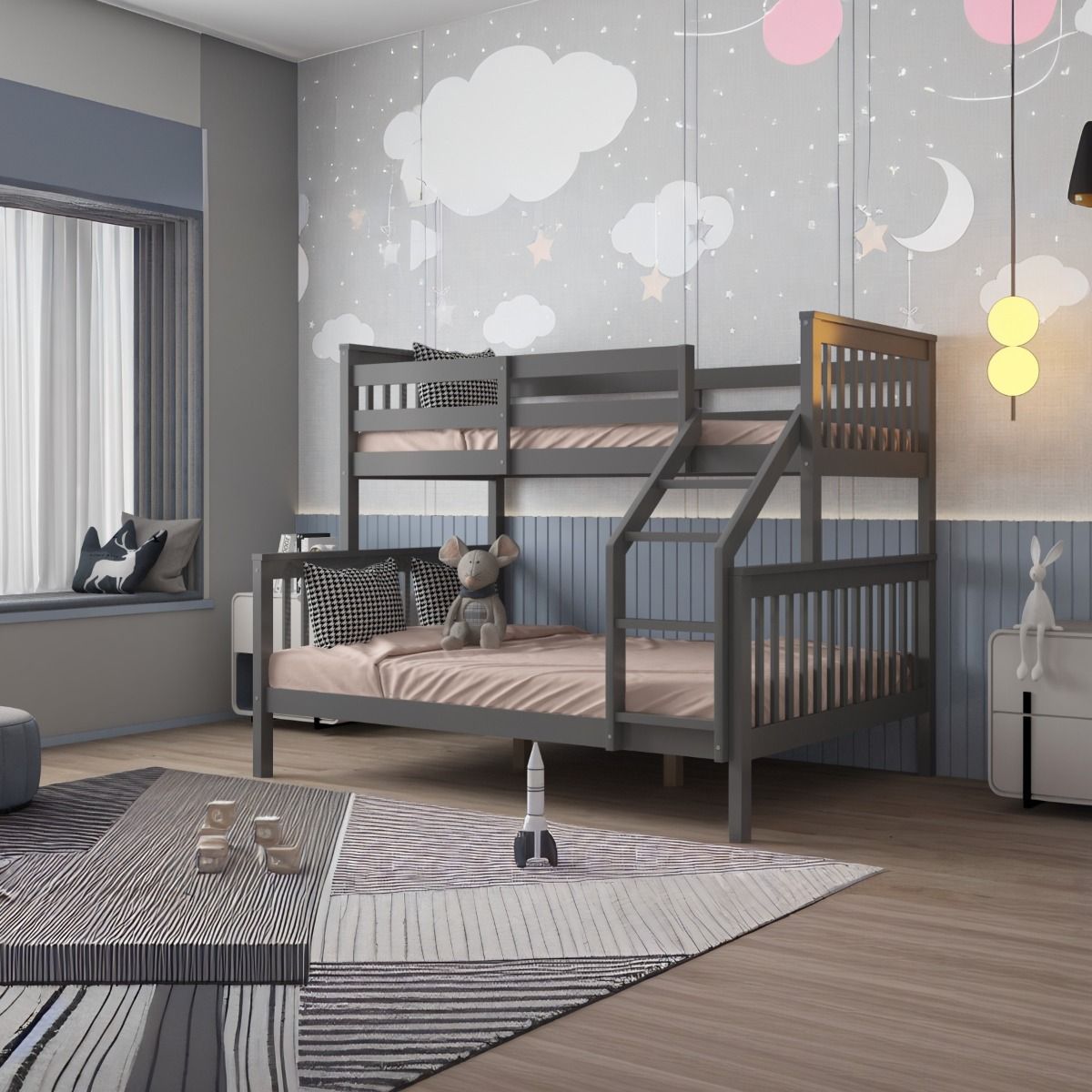 Flair Zoom Wooden Detachable Triple Bunk Bed Grey