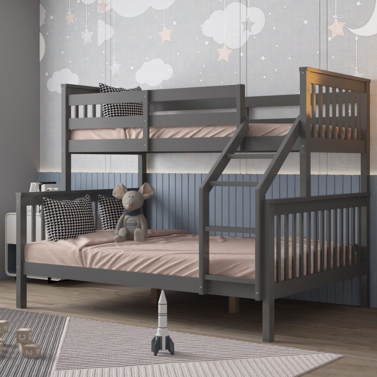 Flair Zoom Wooden Detachable Triple Bunk Bed Grey