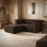SOLACE+CO Halle Channel Tufted 2 Seater Sofa with Footstool Brown Velvet