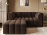 SOLACE+CO Halle Channel Tufted 2 Seater Sofa with Footstool Brown Velvet