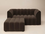 SOLACE+CO Halle Channel Tufted 2 Seater Sofa with Footstool Brown Velvet