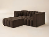 SOLACE+CO Halle Channel Tufted 2 Seater Sofa with Footstool Brown Velvet