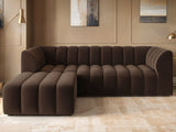 SOLACE+CO Halle Channel Tufted 3 Seater Sofa with Footstool Velvet Brown