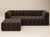 SOLACE+CO Halle Channel Tufted 3 Seater Sofa with Footstool Velvet Brown