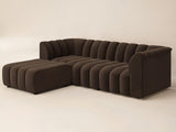 SOLACE+CO Halle Channel Tufted 3 Seater Sofa with Footstool Velvet Brown