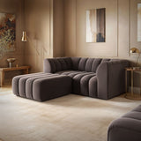 SOLACE+CO Halle Channel Tufted 2 Seater Sofa with Footstool Brown Velvet