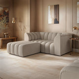 SOLACE+CO Halle Channel Tufted 2 Seater Sofa with Footstool Beige Chenille
