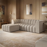 SOLACE+CO Halle Channel Tufted 3 Seater Sofa with Footstool Beige Chenille