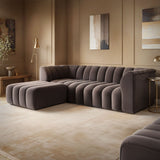 SOLACE+CO Halle Channel Tufted 3 Seater Sofa with Footstool Velvet Brown