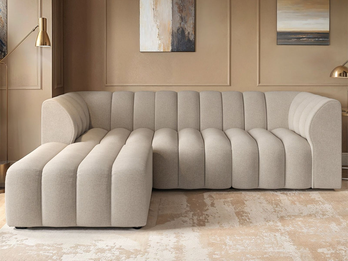 SOLACE+CO Halle Channel Tufted 3 Seater Sofa with Footstool Beige Chenille