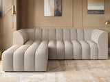 SOLACE+CO Halle Channel Tufted 3 Seater Sofa with Footstool Beige Chenille