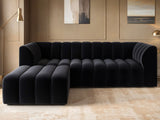SOLACE+CO Halle Channel Tufted 3 Seater Sofa with Footstool Velvet Black