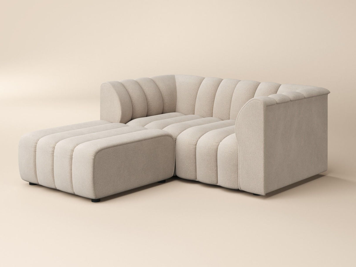 SOLACE+CO Halle Channel Tufted 2 Seater Sofa with Footstool Beige Chenille