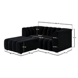 SOLACE+CO Halle Channel Tufted 2 Seater Sofa with Footstool Black Velvet