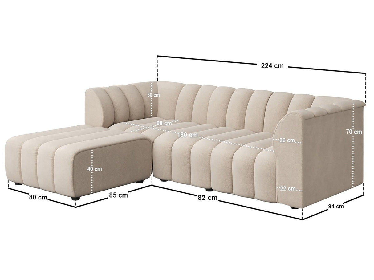 SOLACE+CO Halle Channel Tufted 3 Seater Sofa with Footstool Beige Chenille