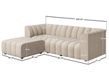 SOLACE+CO Halle Channel Tufted 3 Seater Sofa with Footstool Beige Chenille
