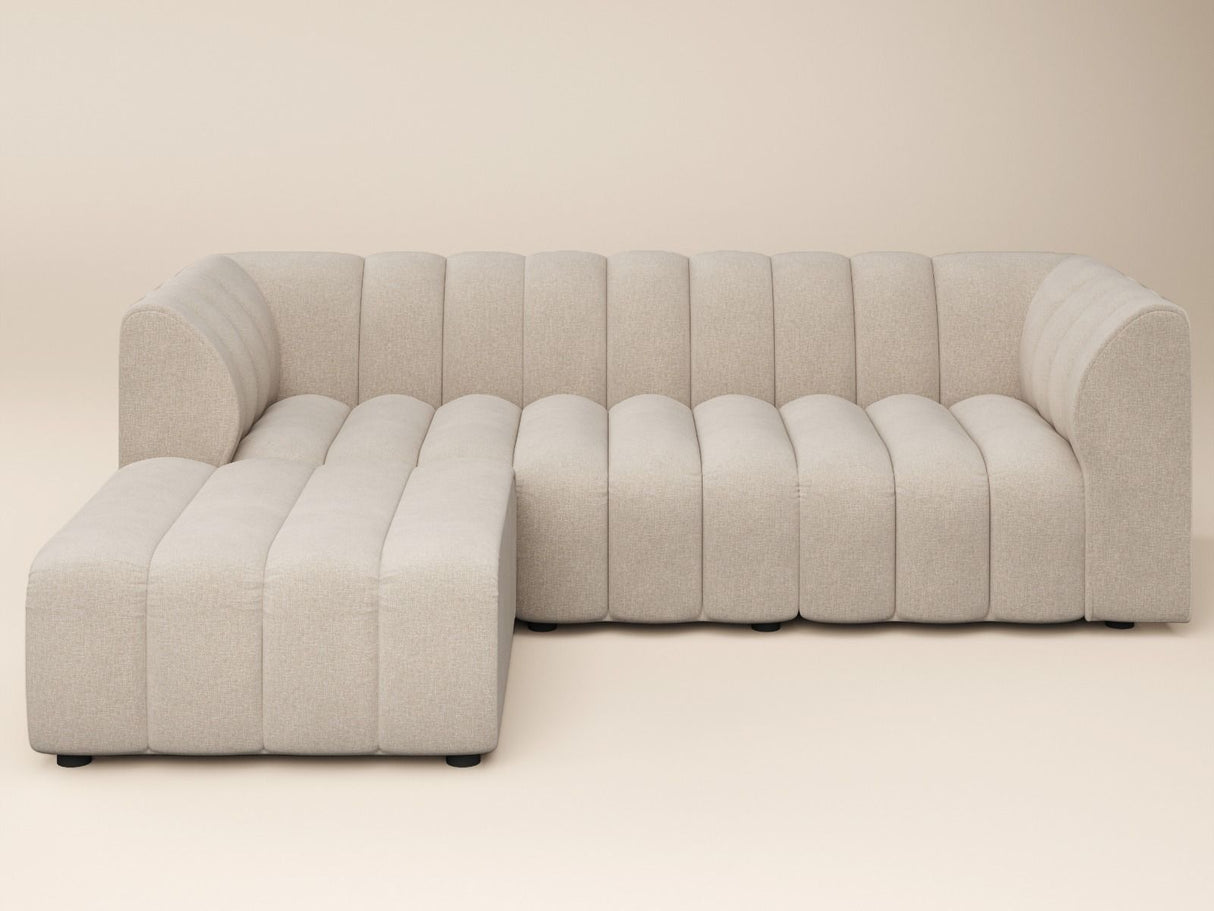 SOLACE+CO Halle Channel Tufted 3 Seater Sofa with Footstool Beige Chenille