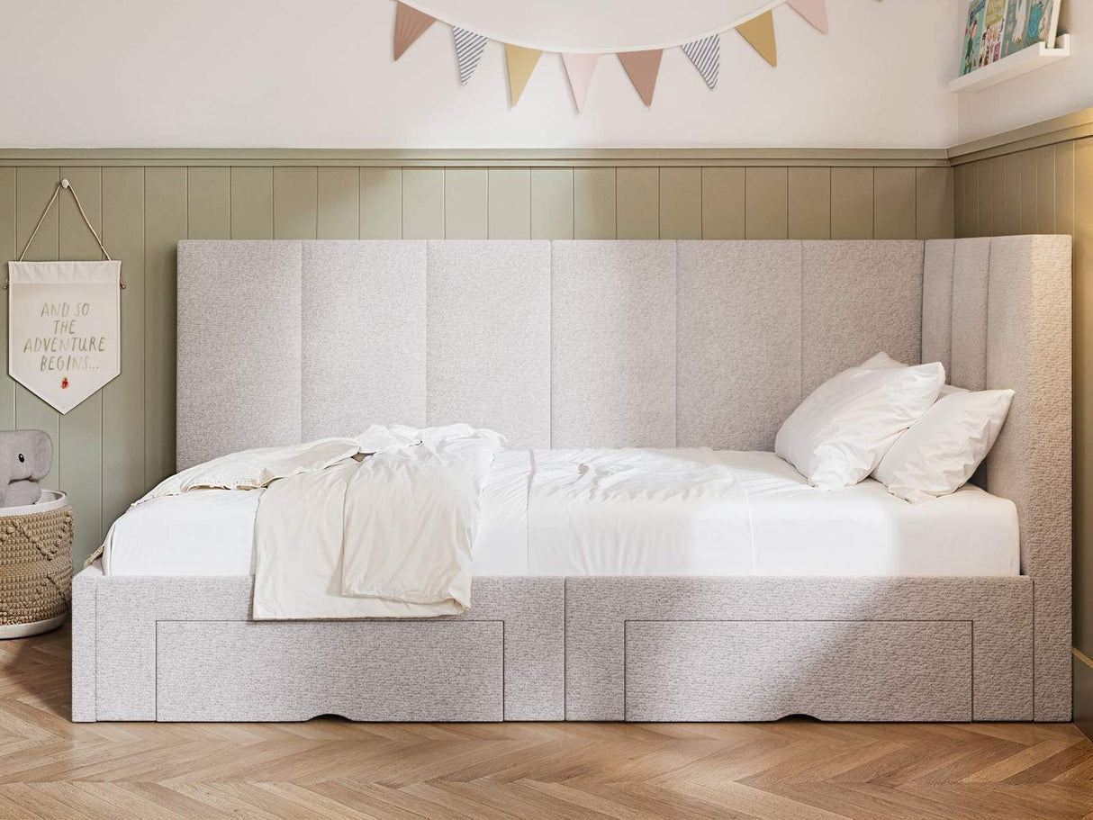 Flair Harley Boucle Corner Bed Frame with Storage Drawers Beige