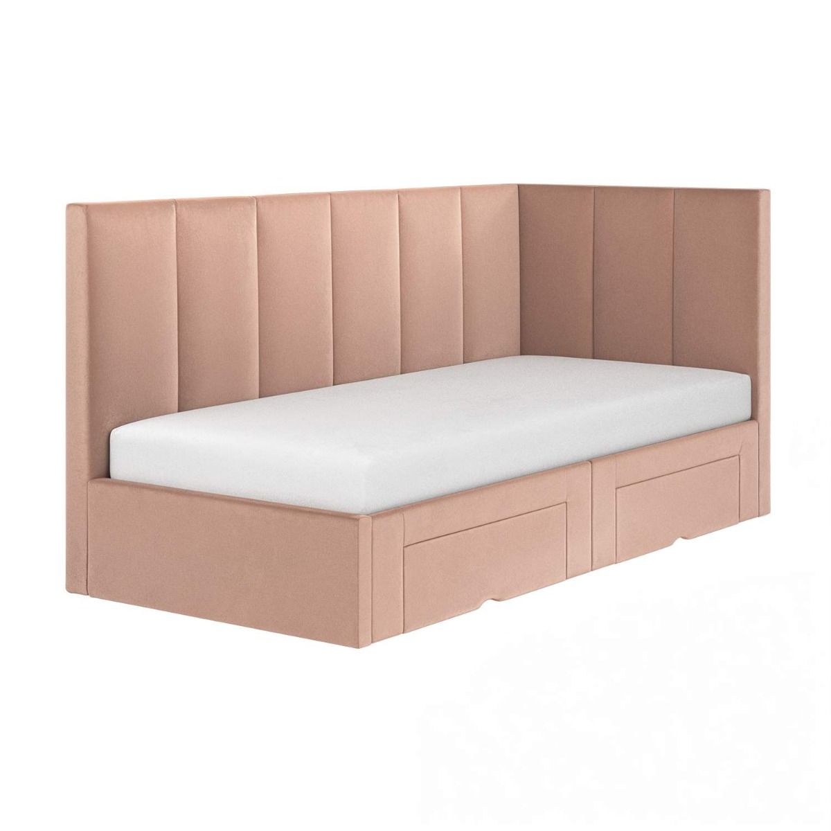 Flair Harley Velvet Corner Bed Frame with Storage Drawers Pink