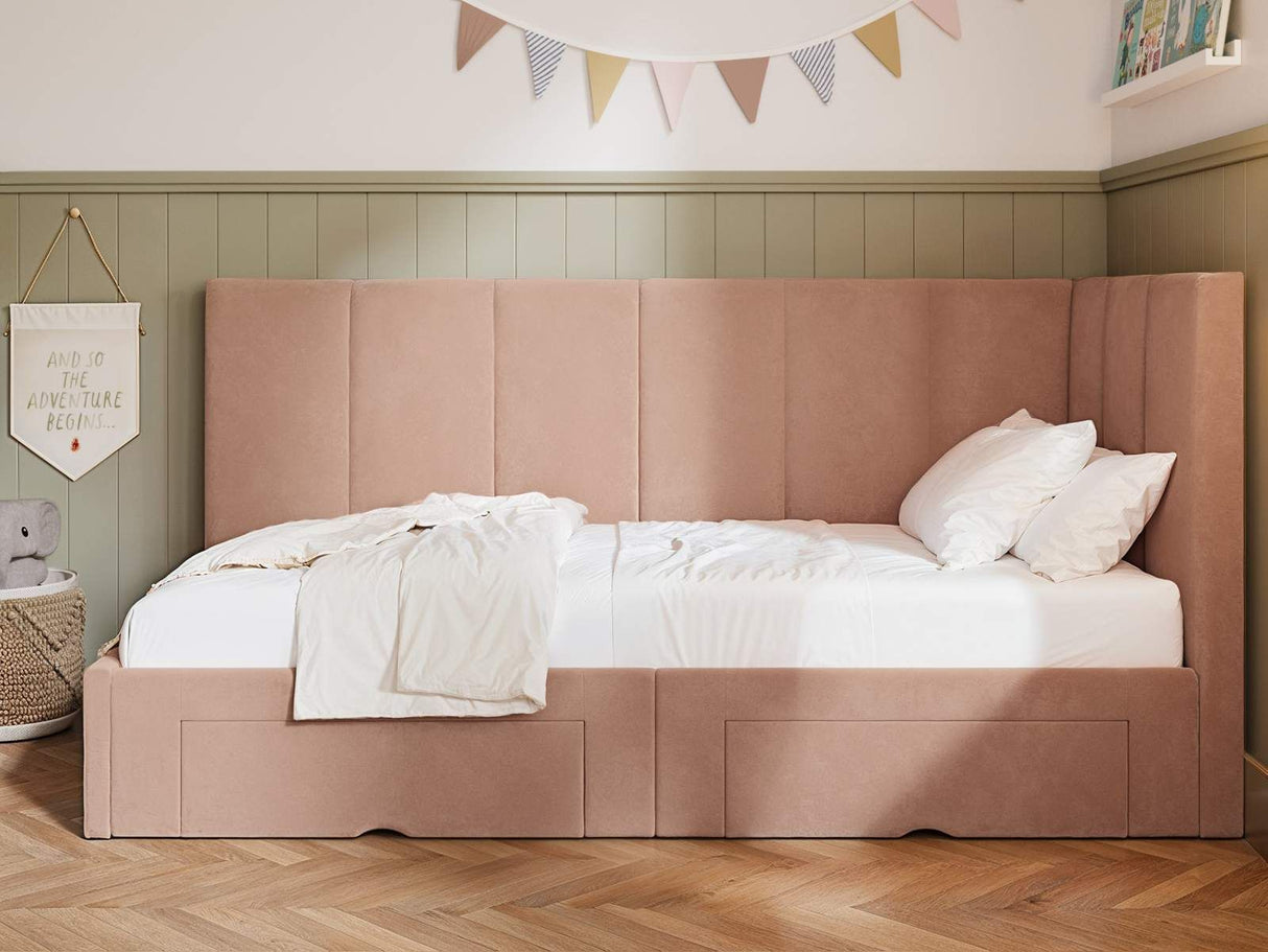 Flair Harley Velvet Corner Bed Frame with Storage Drawers Pink