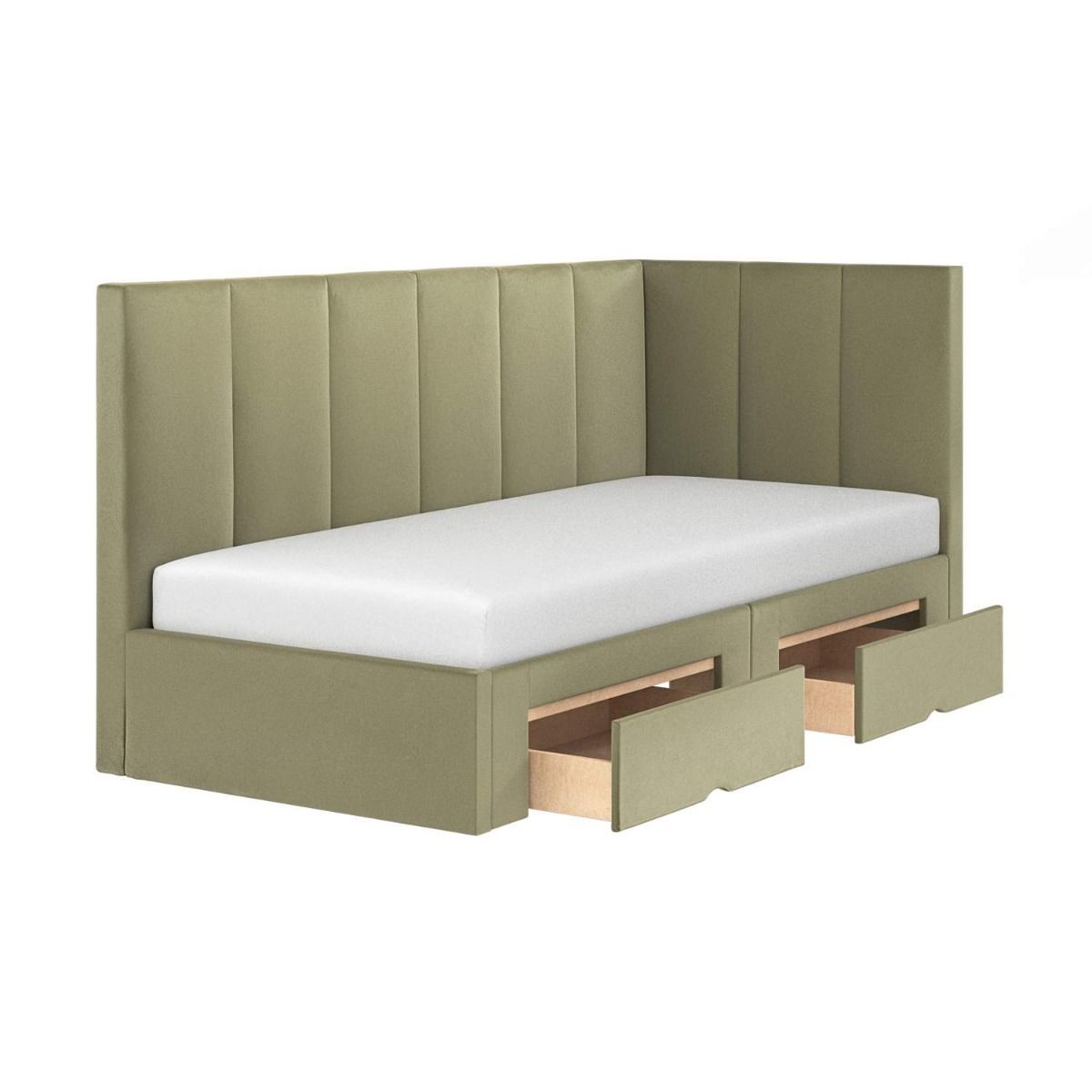 Flair Harley Corner Storage Bed Frame Olive Green Velvet
