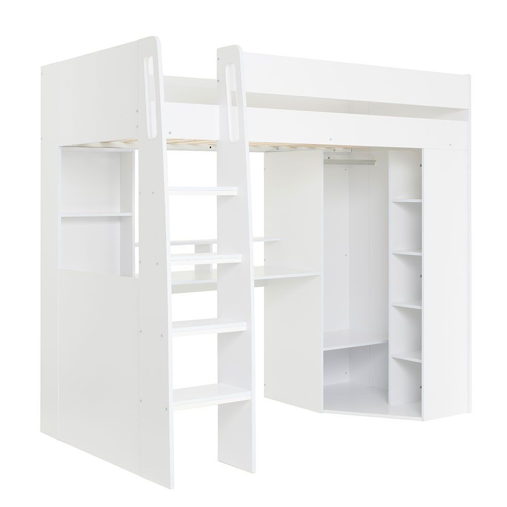 Flair Harper High Sleeper with Desk & Wardrobe White