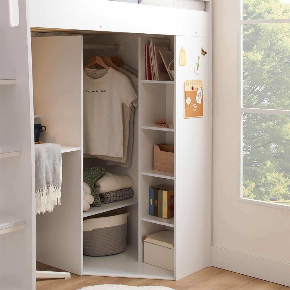 Flair Harper High Sleeper with Desk & Wardrobe White