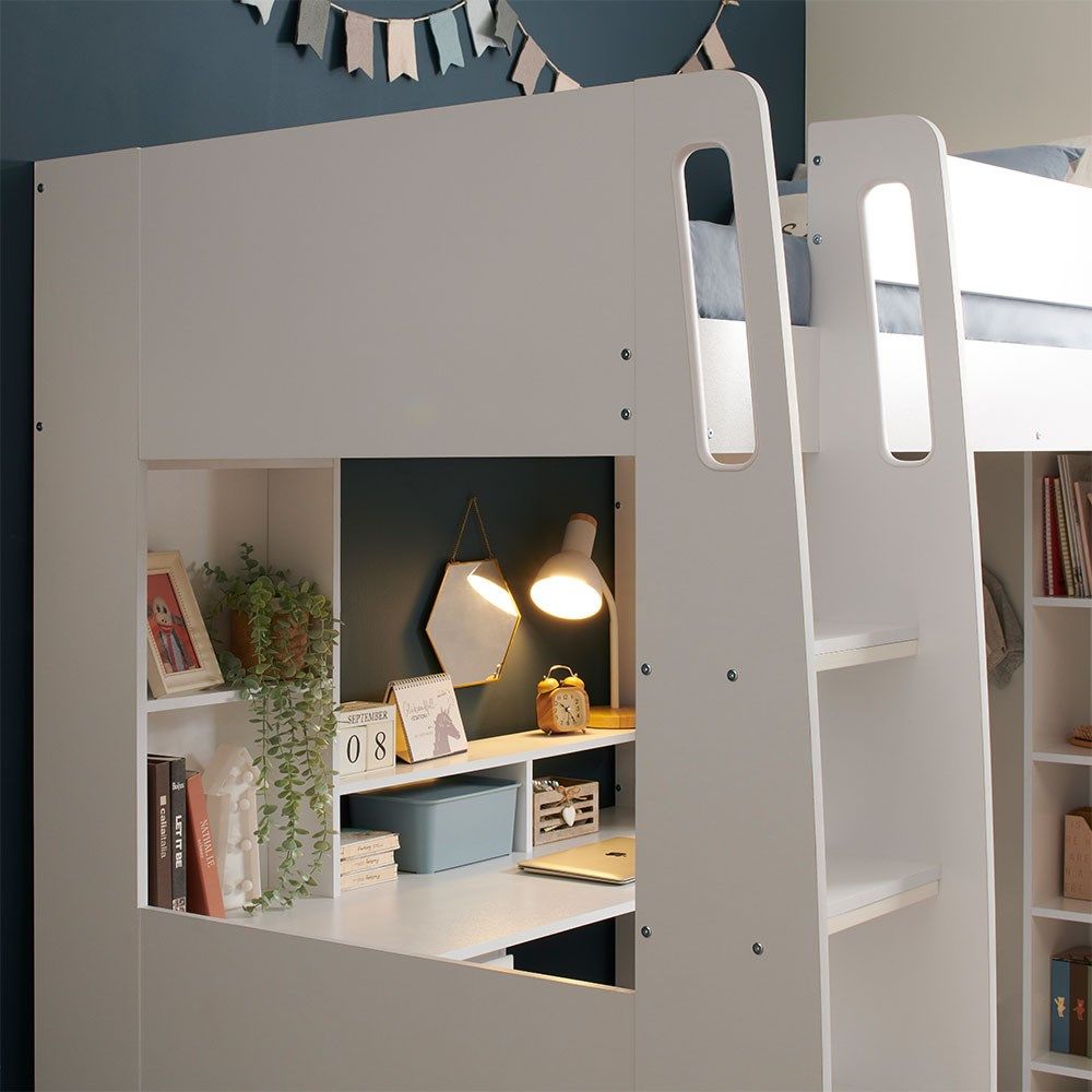 Flair Harper High Sleeper with Desk & Wardrobe White