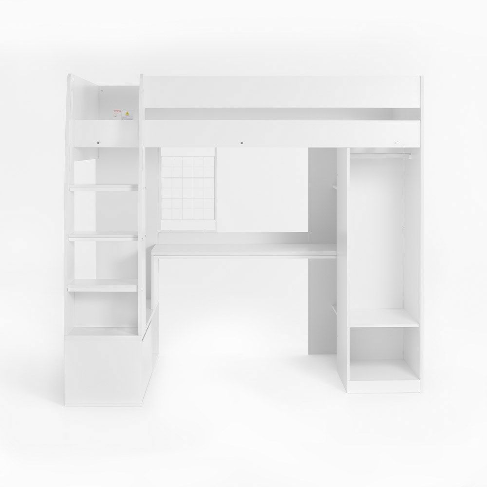 Flair Harry High Sleeper with Desk & Wardrobe White