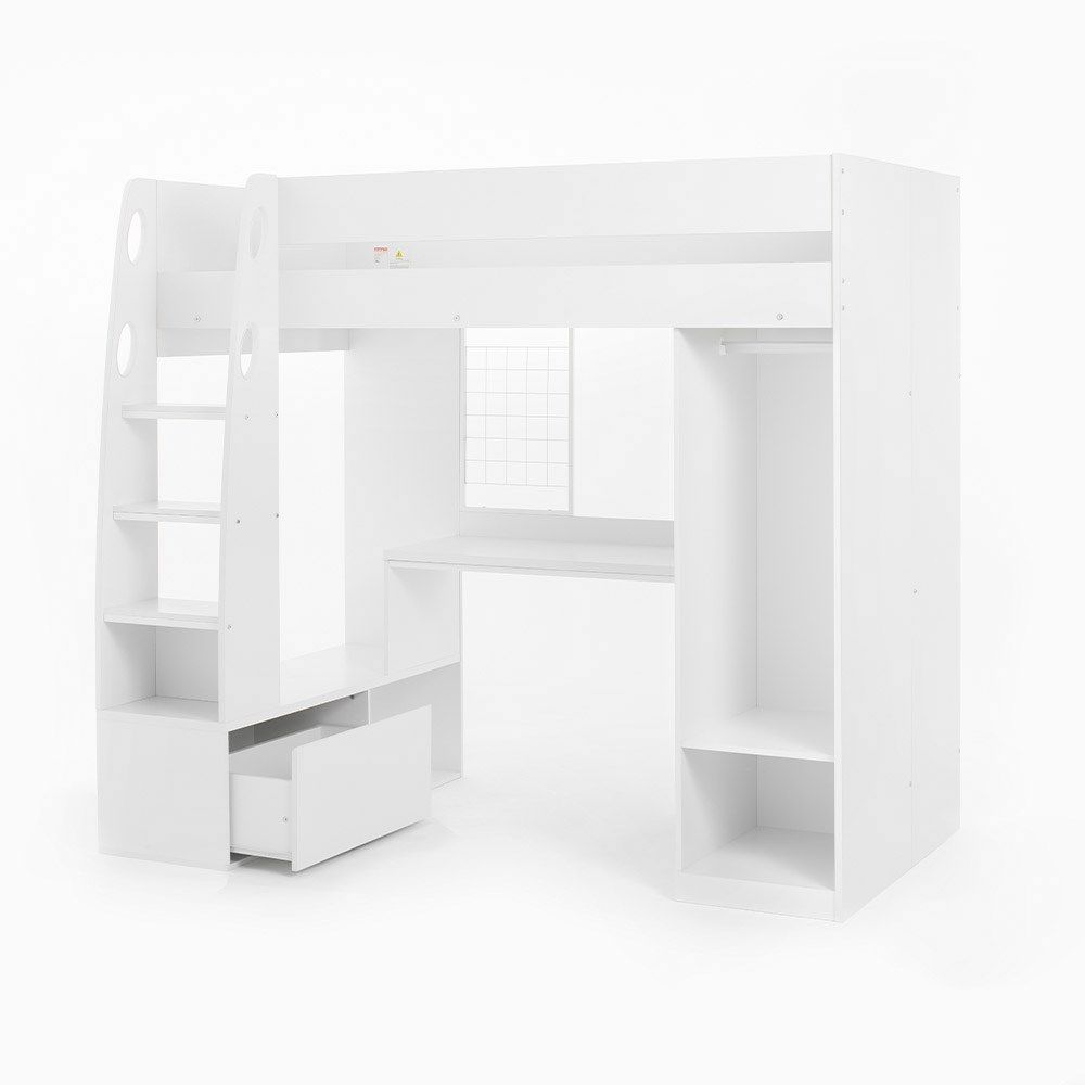 Flair Harry High Sleeper with Desk & Wardrobe White
