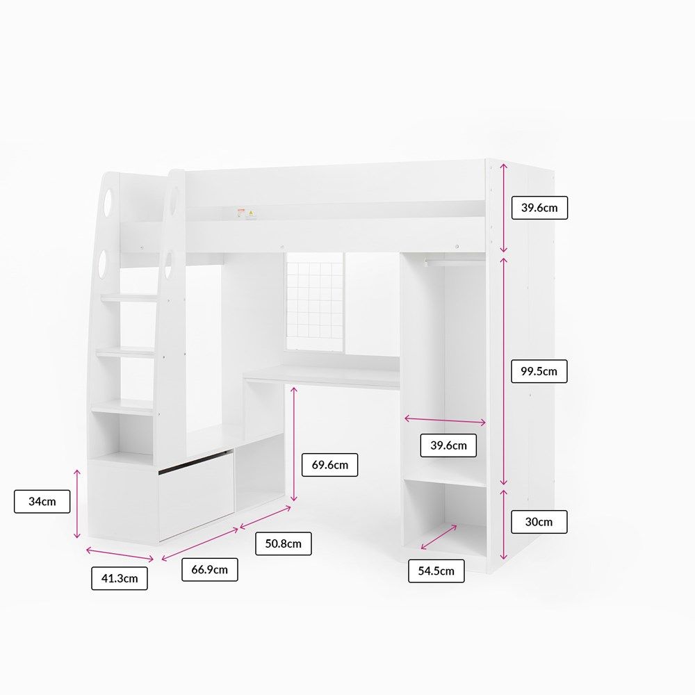 Flair Harry High Sleeper with Desk & Wardrobe White