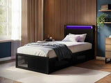 Flair Callan Metal Bed with Storage & LED Black Single