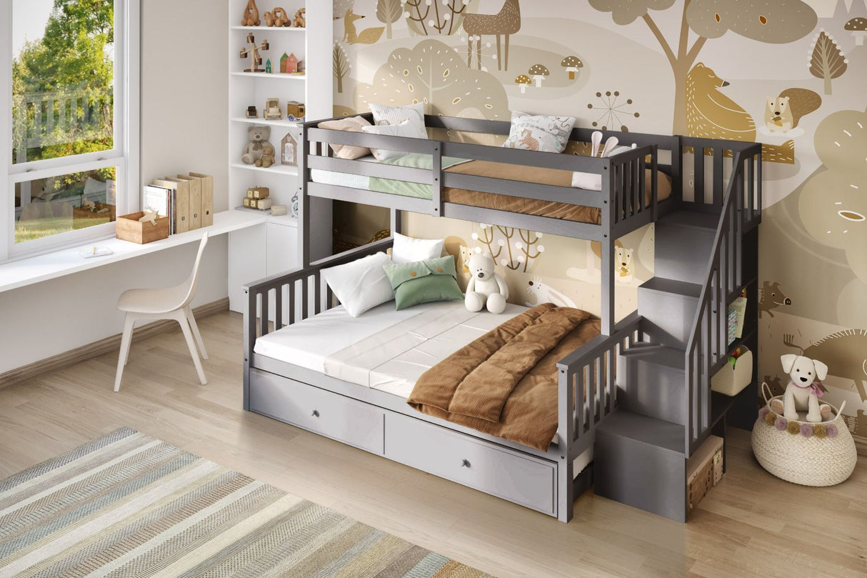 Flair Tag Triple Staircase Bunk Bed with Trundle Grey