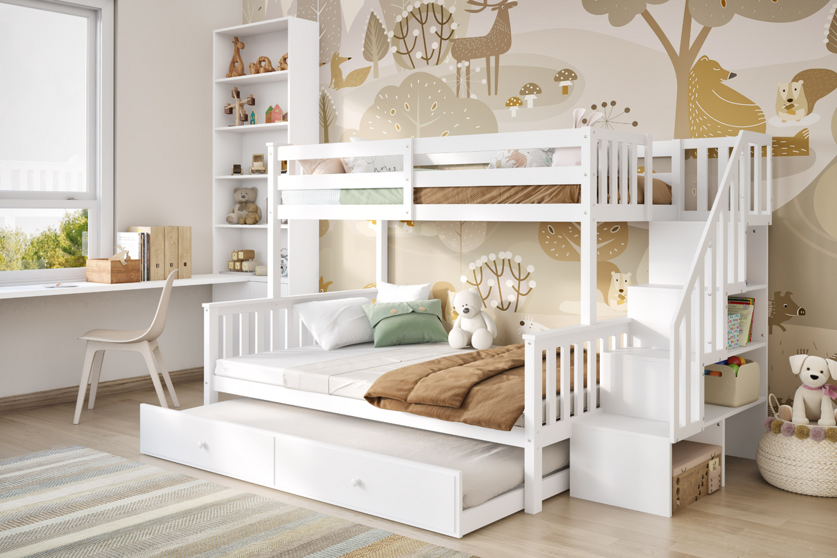 Flair Tag Triple Staircase Bunk Bed with Trundle White